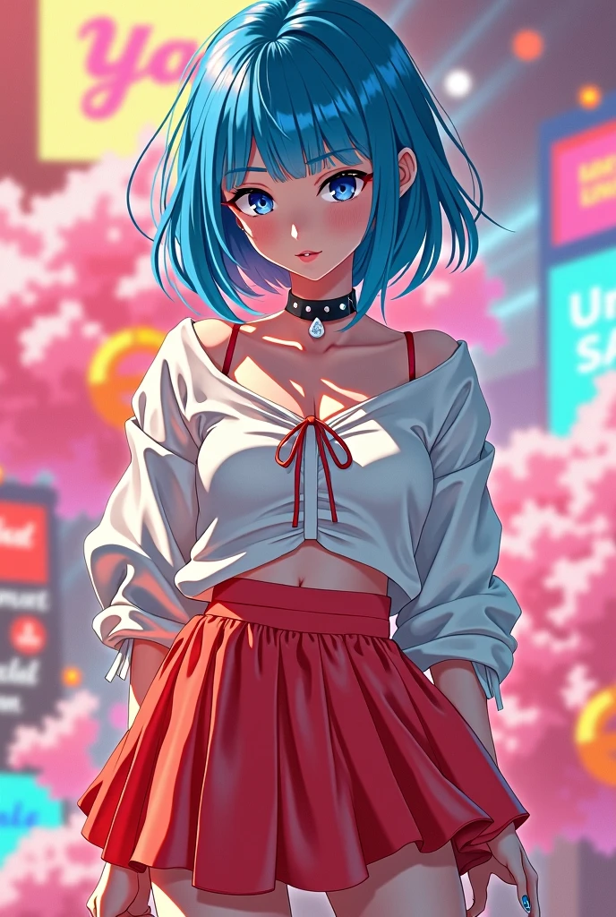 A girl with a miniskirt and blue hair, Whole body
