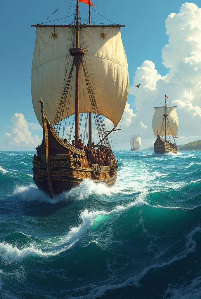 Indigenous caravels chasing the Portuguese