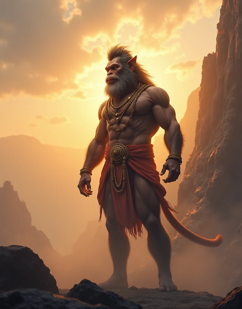 Lord Hanuman only monkey face mix. Background lighting morning
