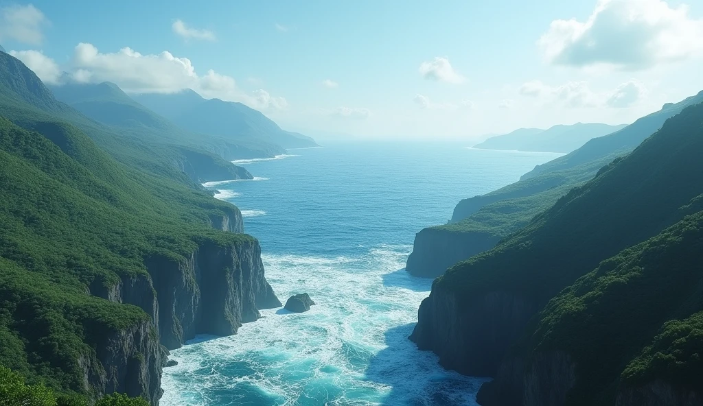 The wide ocean, The river discharging water in the sea, wide sea, river flowing from high hills