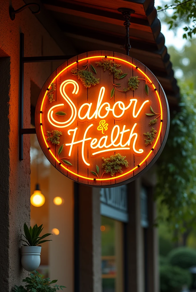 Restaurant sign with name Sabor & health