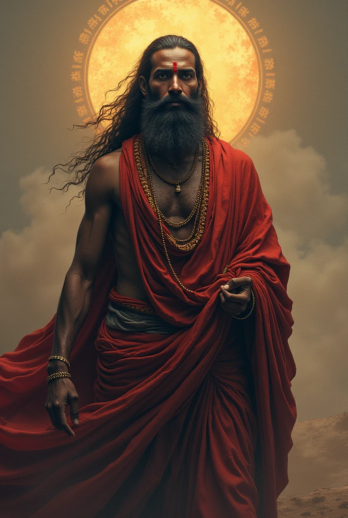 Make a aesthetic photo of adi shankara acharya of Hinduism. Make him look dope and Chad and aesthetic 
