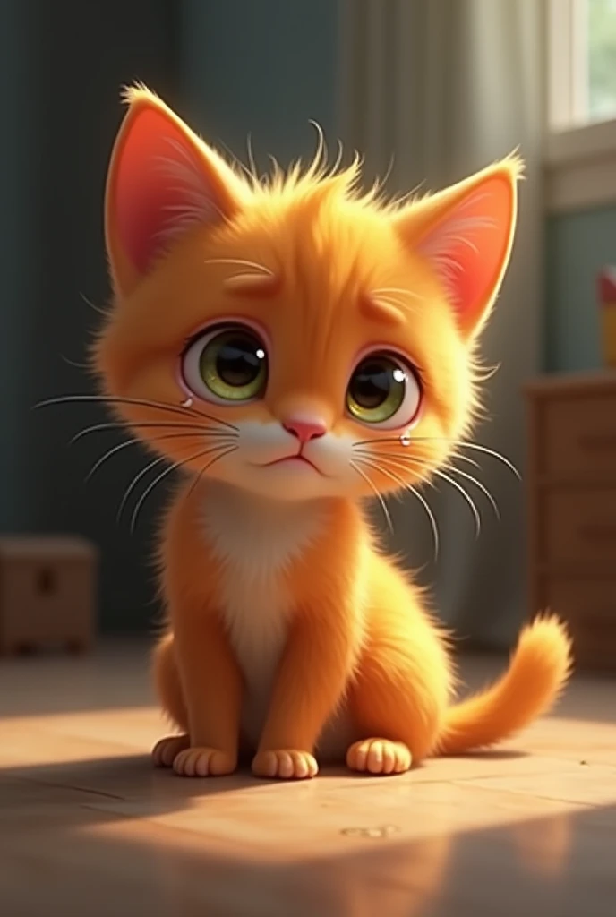 Orange color small cat crying