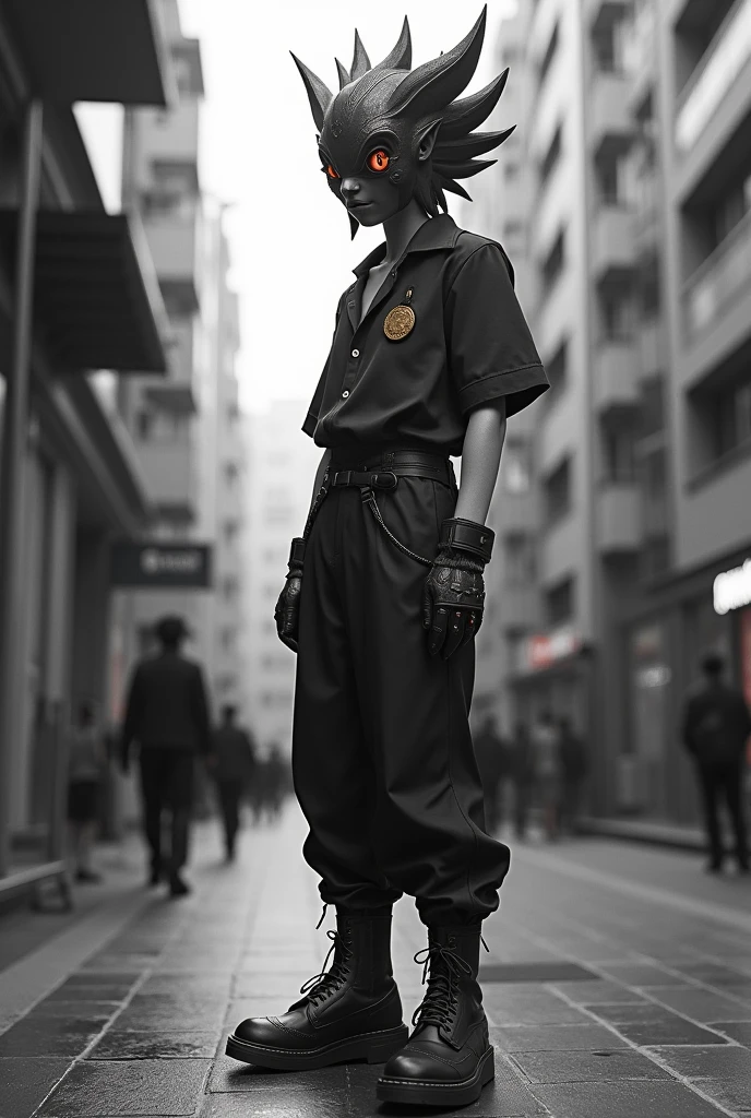 ff character with astro shoe, put on our world, with tatsuya's waiter's blouse? sonic eyes, ancient mask and monochrome art