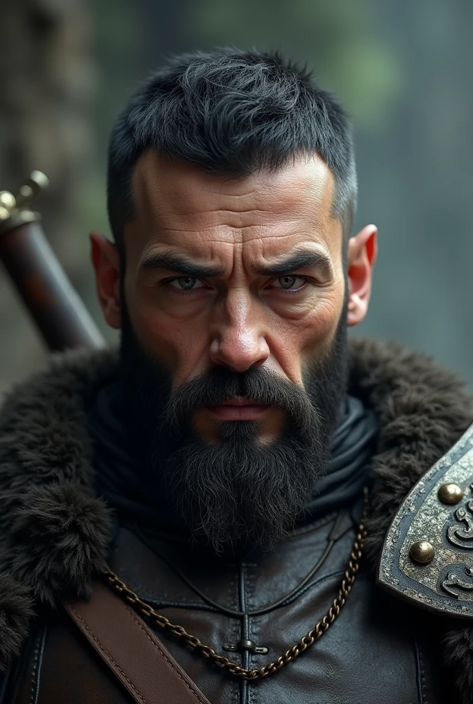Frontal portrait Hyper focus, warrior (sem beard) black short hair, realisitic, hiperrealisitics, realisitic, a body in the renatosphere, epic 3D realism, best in wlop, kan liu, daz3d, trends in CGsociety, estilo realisitic hiperdetalhado, completo cosplay, by Ric Nagualero, album, hyung tae kim, 8k, irreal engine 5, film composition, retratos realisitics hiperdetalhados, 3D game art, CG Society, Fantasyart, hd art of season, estética realisitic, cinematic lighting, border light, smooth light, border light de filme, fine glow, ultradetailed, 8k, uso realisitic de luz e cor, cinematic light, rendered in cinema4d 500–1000 AD -- ar 3:4- Niji 6