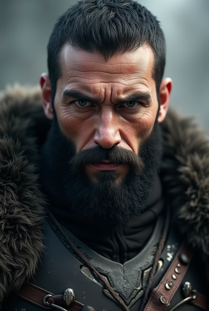 Frontal portrait Hyper focus, warrior (sem beard) black short hair, realisitic, hiperrealisitics, realisitic, a body in the renatosphere, epic 3D realism, best in wlop, kan liu, daz3d, trends in CGsociety, estilo realisitic hiperdetalhado, completo cosplay, by Ric Nagualero, album, hyung tae kim, 8k, irreal engine 5, film composition, retratos realisitics hiperdetalhados, 3D game art, CG Society, Fantasyart, hd art of season, estética realisitic, cinematic lighting, border light, smooth light, border light de filme, fine glow, ultradetailed, 8k, uso realisitic de luz e cor, cinematic light, rendered in cinema4d 500–1000 AD -- ar 3:4- Niji 6