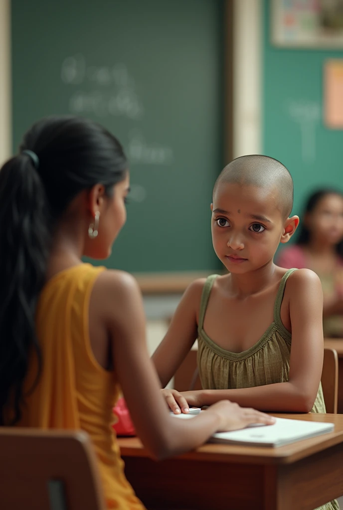 Indian  girl, bald head, armpit, class room, female teacher, bra