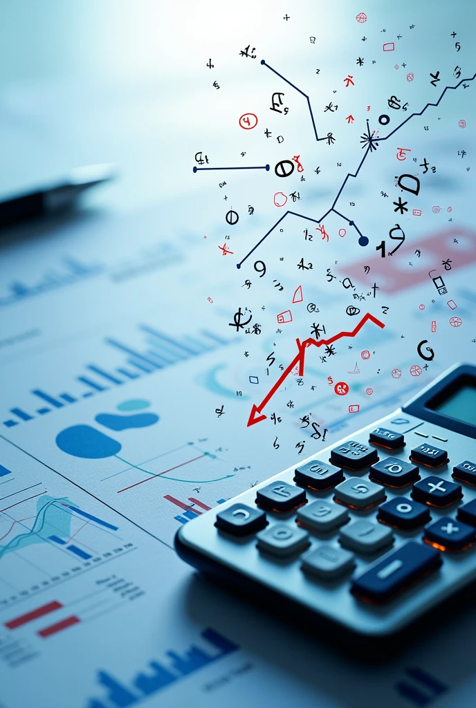 An image cover of a work about "Financial Mathematics" ou "Financial education"
In the image I want there to be presence of mathematical calculations and graphic calculators, etc.