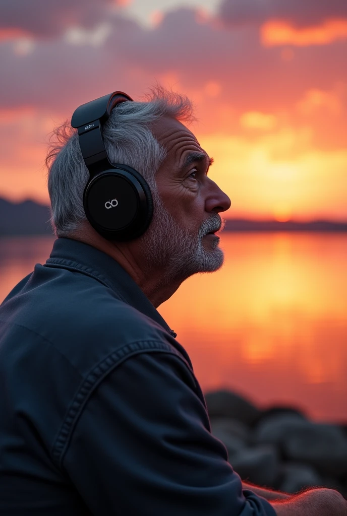 Real man wearing headphones, Watching the sunset and turning his face back" -- Ali and