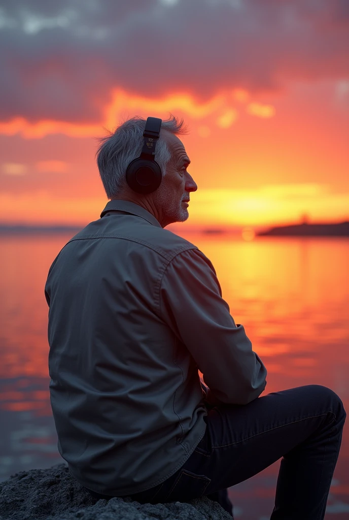 Real man wearing headphones, Watching the sunset and turning his face back" -- Ali and