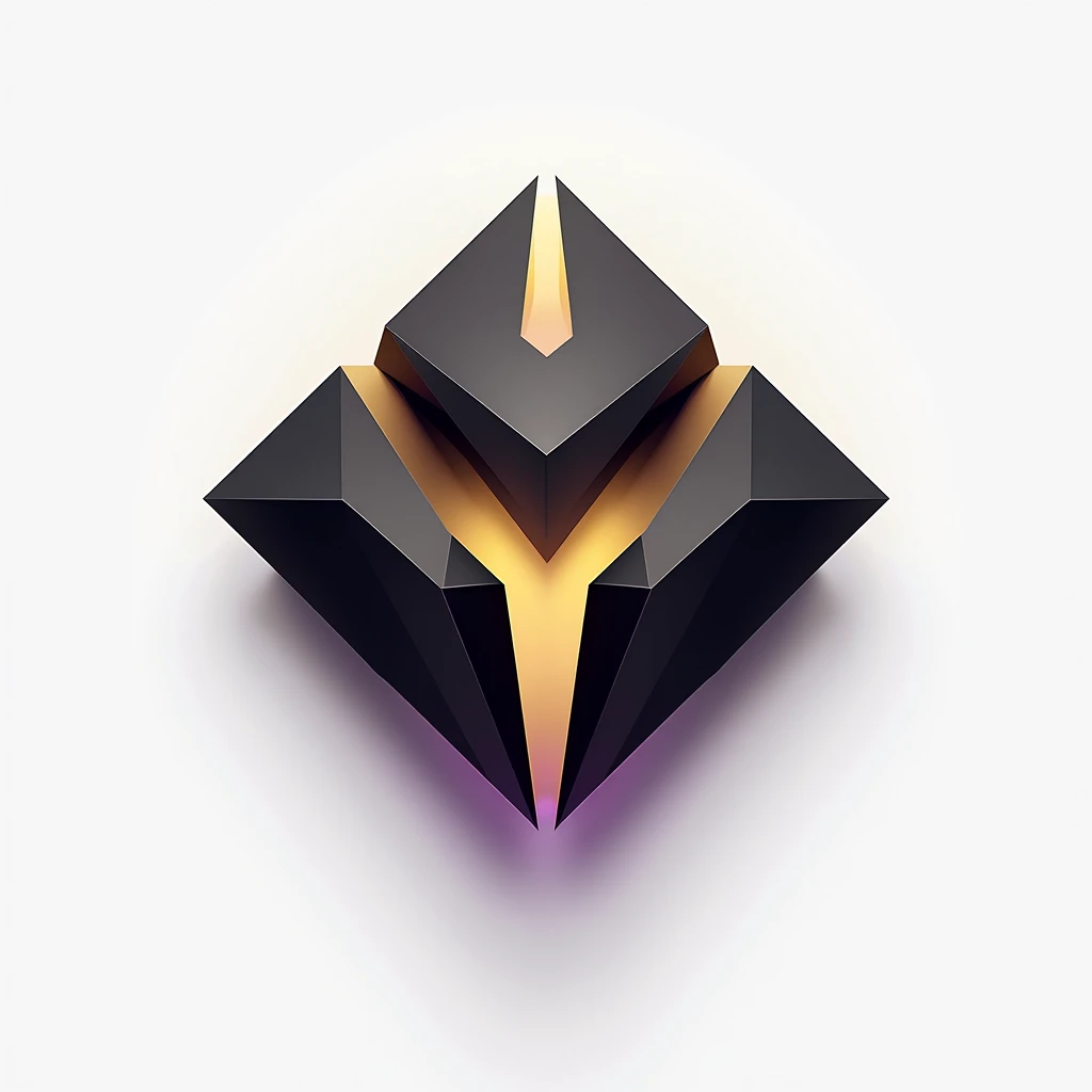 A logo for technology companies, with a futuristic diamond theme with black colors, gold and a little purple, plain white background.
