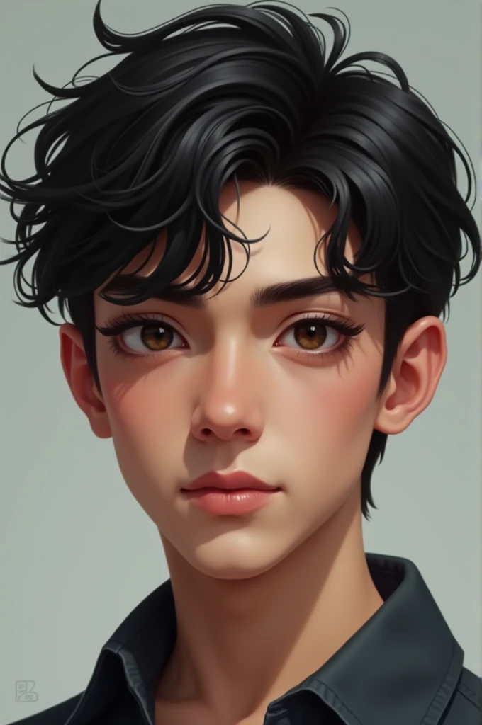 A handsome black-haired boy with a realistic appearance