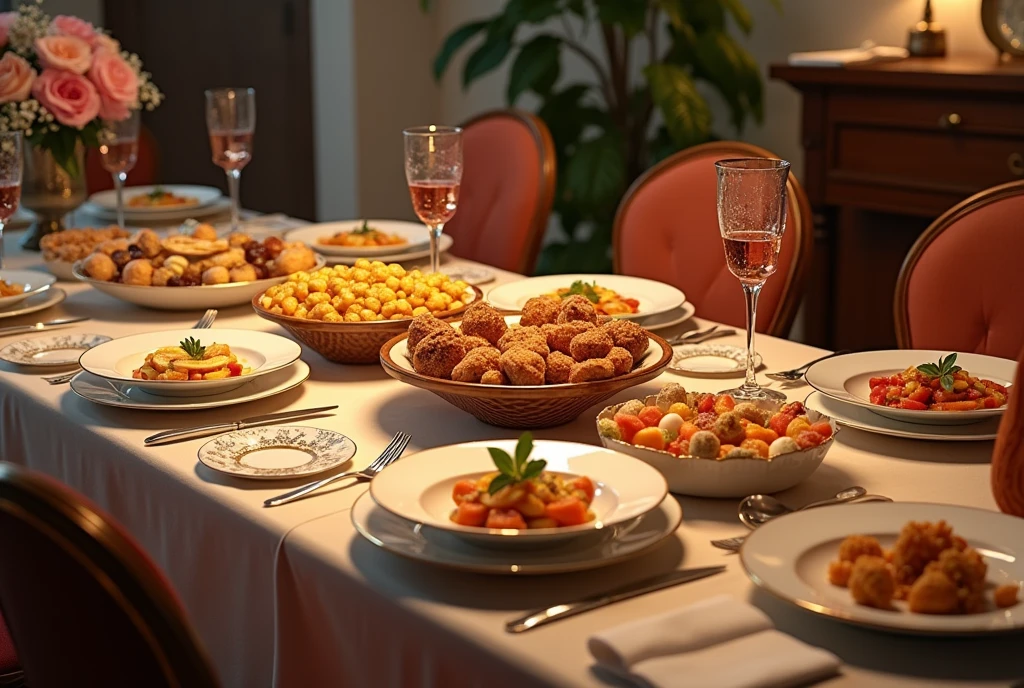dining table, food on table