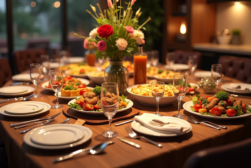 dining table, food on table