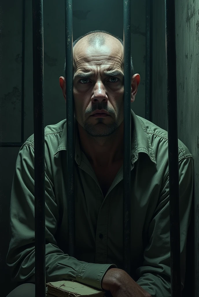 Man inside a prison, anguished, thinking.
