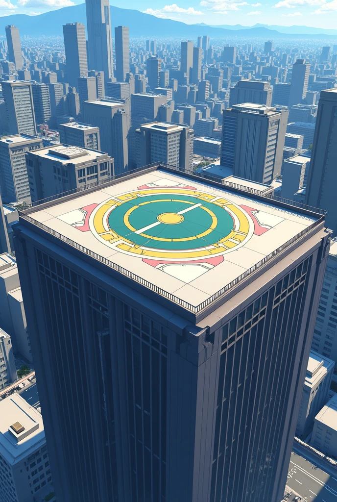 A helipad on the common square roof in anime style