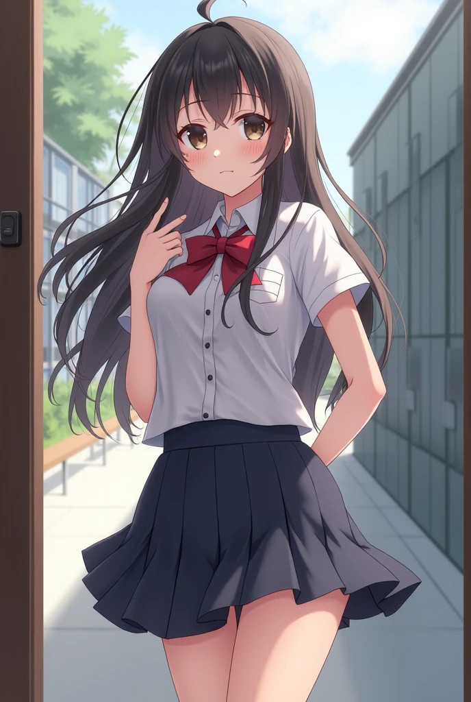 School Girl in low skirt 
