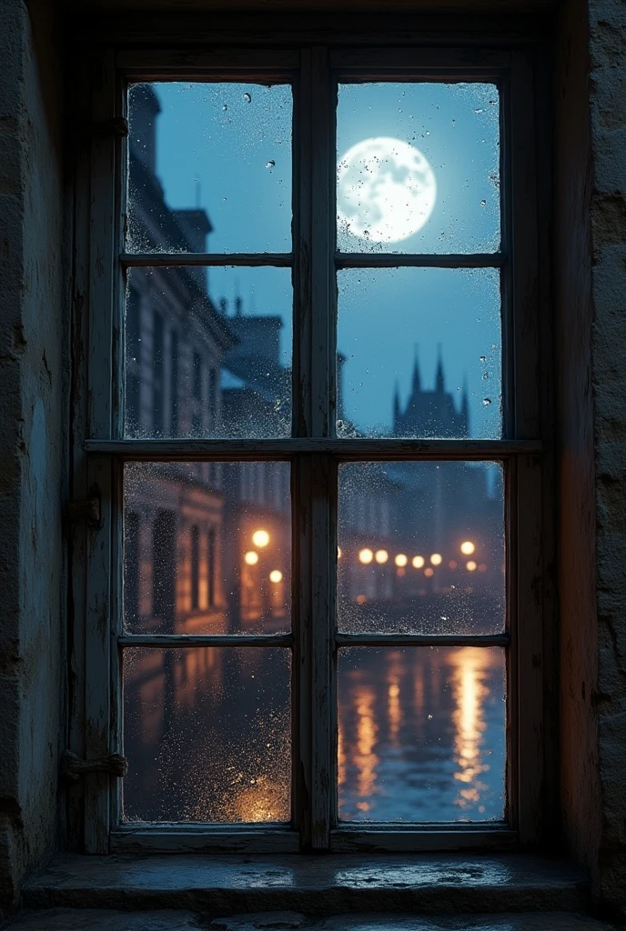 old window open at night in london
