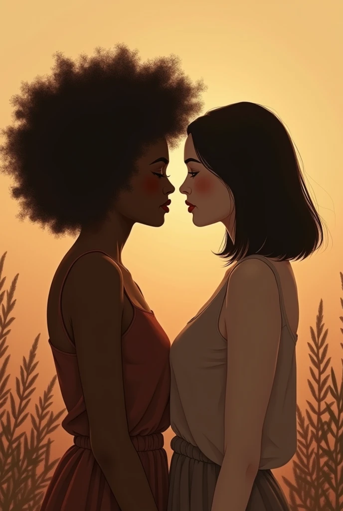 A book cover in shades of brown that shows the silhouettes of two female bodies, one brown with long afro hair and the other white with black hair.