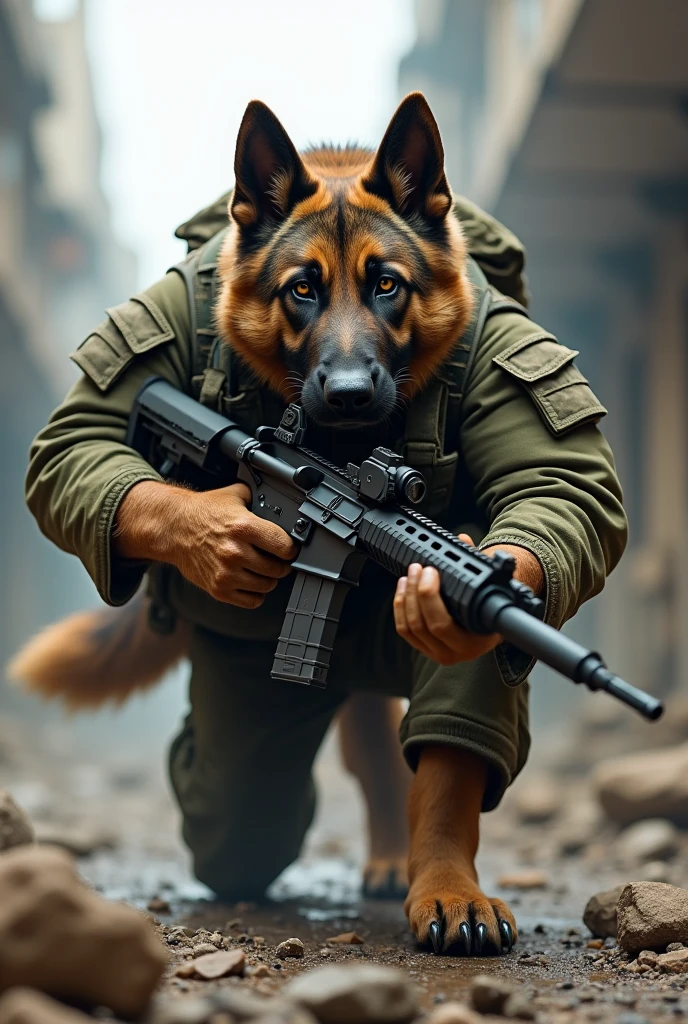 Create dog with heavy army jacket and also with m416 auto gun