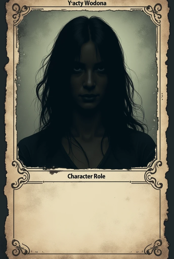 
I want you to create a template like dark to create the characters with those roles. Type you put in the character sheet template. card. And you put a little box with the shadow of someone&#39;s head and a question mark in it. That is, as a protected identity. And then you put down “Character Role”. And on the other side of the card you put &quot;Who is it??”. in Spanish. And you leave room for me to fill in the gaps. The shadow must be of a girl.