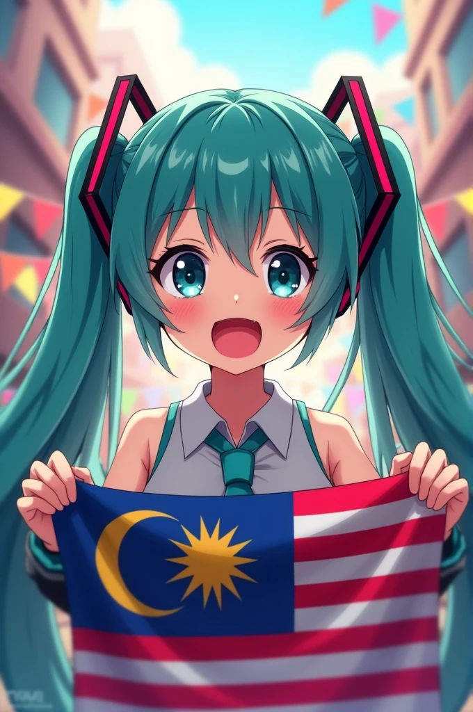Miku holding a Malaysian flag