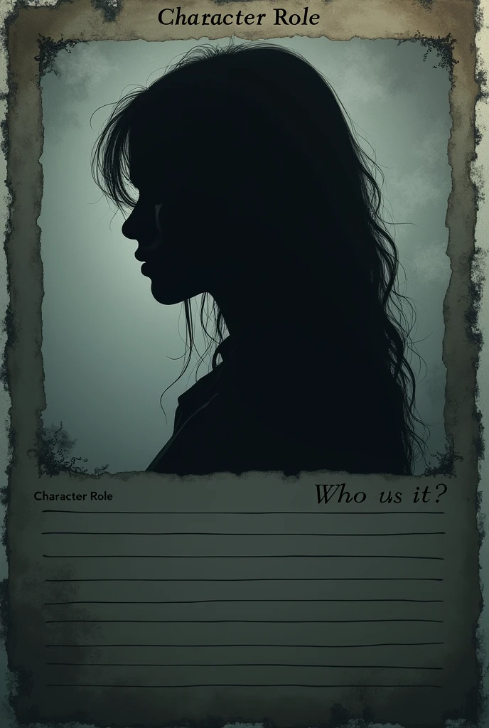
I want you to create a template like dark to create the characters with those roles. Type you put in the character sheet template. card. And you put a little box with the shadow of someone&#39;s head and a question mark in it. That is, as a protected identity. And then you put down “Character Role”. And on the other side of the card you put &quot;Who is it??”. in Spanish. And you leave room for me to fill in the gaps. The shadow must be of a girl.