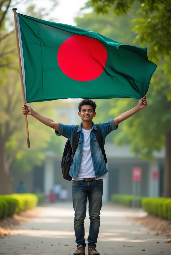 I am a College student. I stand arround the ground. And may hand a Bangladeshi flag.give me a Facebook cover phtho