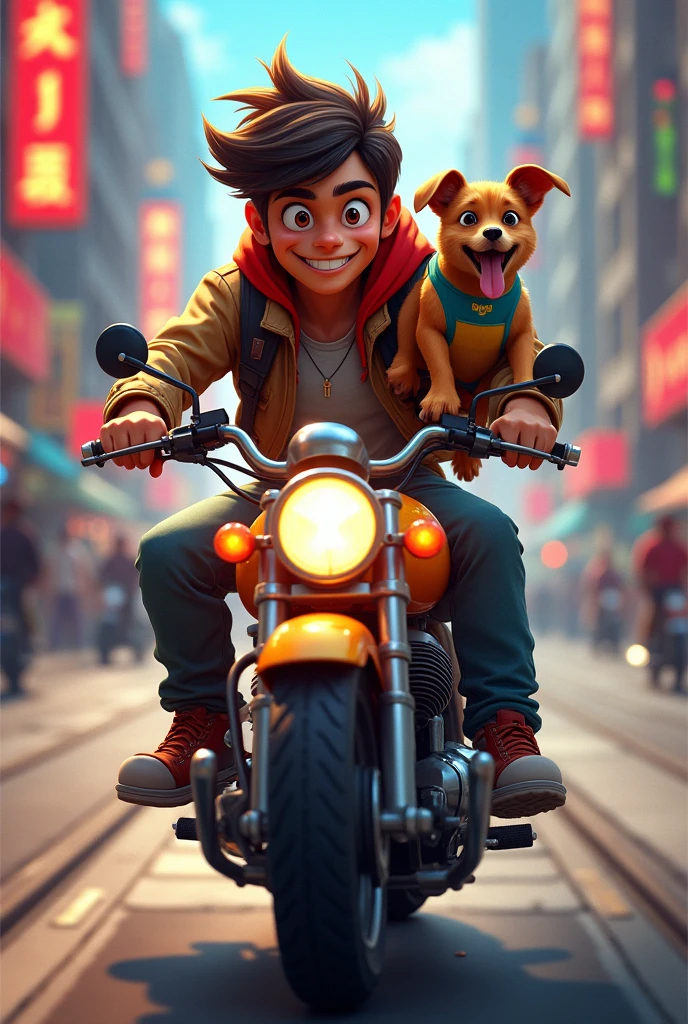 Crazy dog motorcycle delivery boy