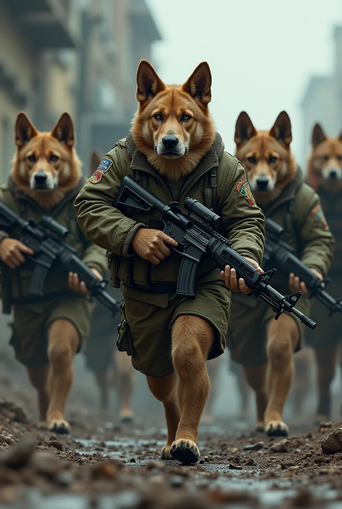Creat dog army with army jacket and also with m416 auto gun