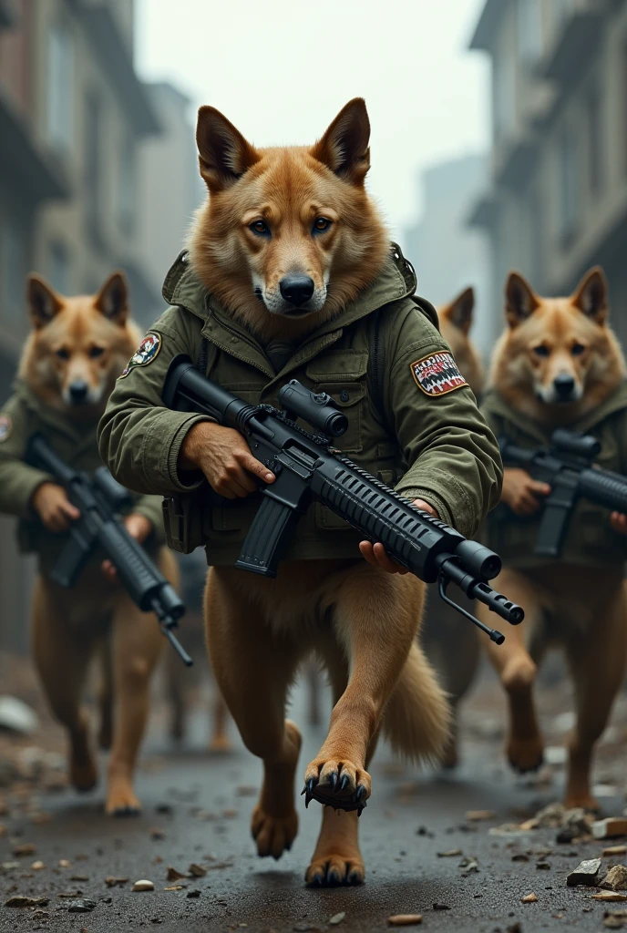 Creat dog army with army jacket and also with m416 auto gun