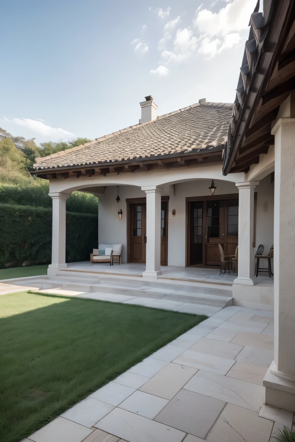 Terreno em declive Iberian Mediterranean style house Location: Florianópolis., Private area: 355, 19 m²., Total land area: 573, 48 m²., garage: For two cars and a motorcycle, with room to maneuver., Tool shed: Located on the ground floor., Garden:, front-facing: Simpler., sides: Sufficient space for people and dogs to move around., backgrounds: Grassy area for greater privacy, ideal for children and dogs to play., swimpool: Built on land with a steep slope, but designed to deal with this without influencing the construction., Finishes and materials:, Wood: Used in finishing., Vinyl flooring: Imitating wood., tiling: terracotta., External coating: Ipe brick in very light sand color., Doors and windows: wooden., External floor: Rustic stones., ornamental details: Arches and some decorative details., styled:, Predominant color of the house: white., Paredes: Some in colors from the Iberian Mediterranean palette., Avoid: Exquisite marble and granite, columns, greek mediterranean style textures, and stucco plaster