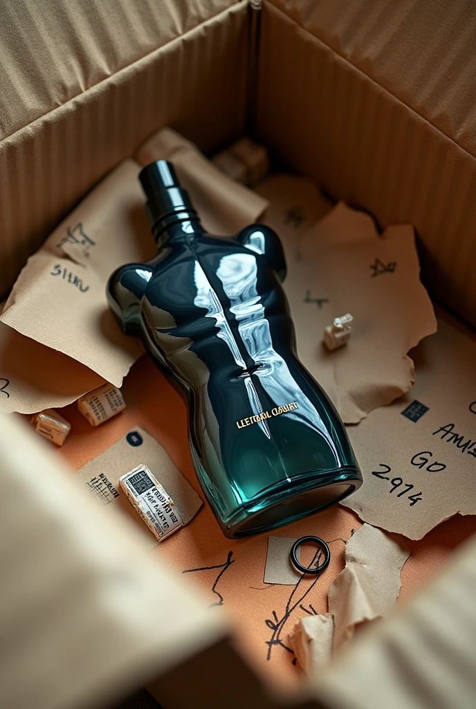 Jean Paul Gaultier Le Male Le Parfum broken in an Amazon package where also on a note Louis Thomas 30.08.2024 is.
