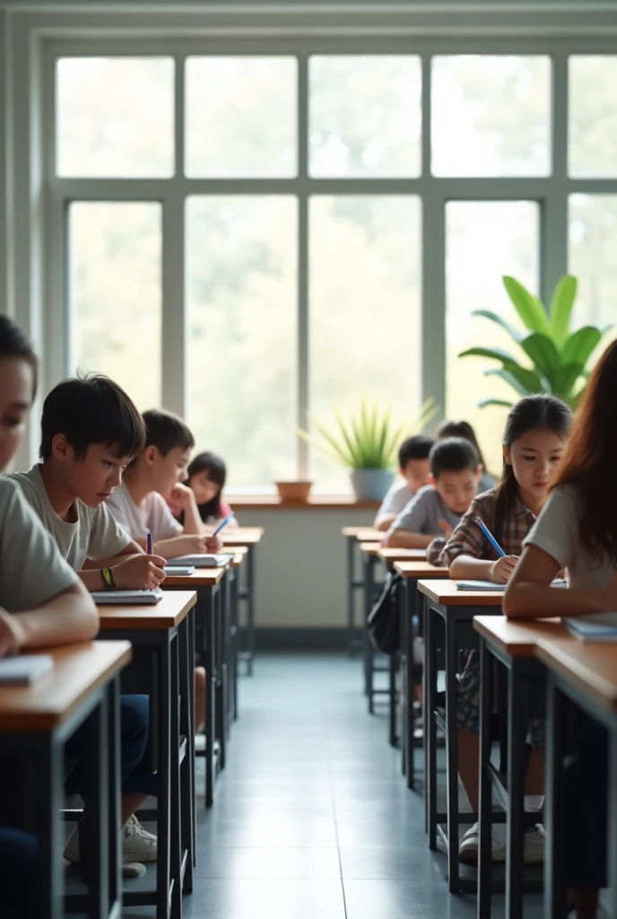 White classroom without the board focusing on the students in front