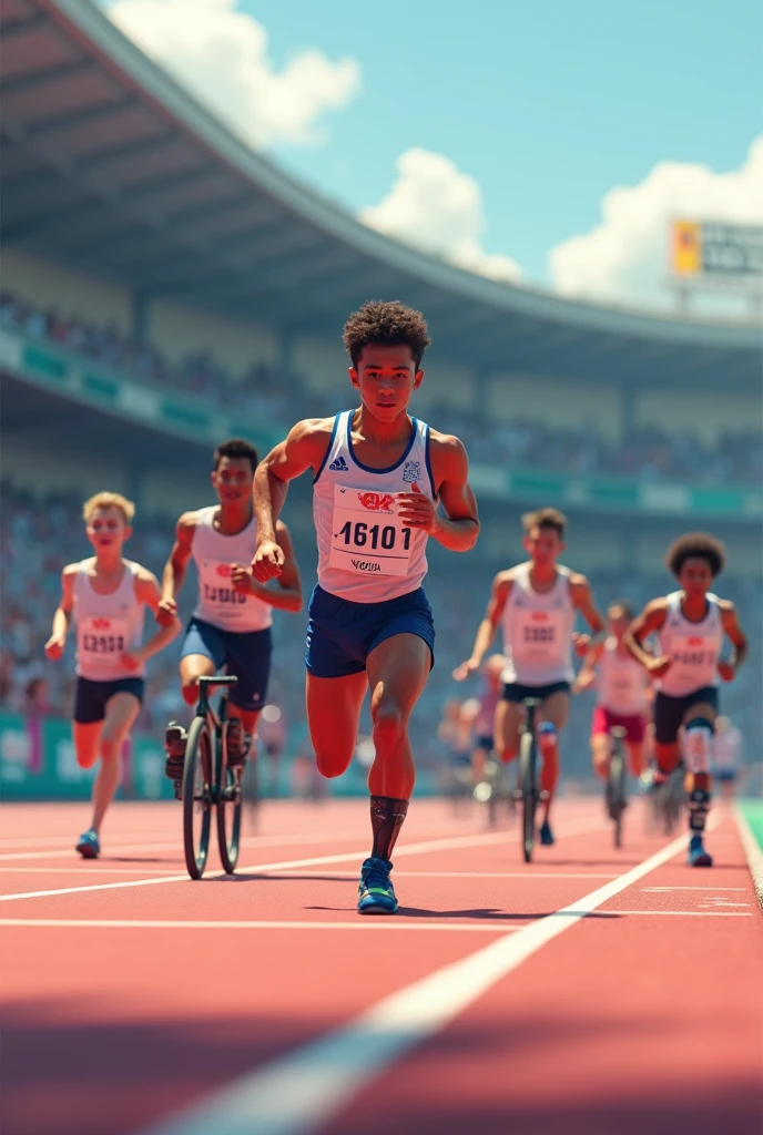 Race athletes with disabled and normal people