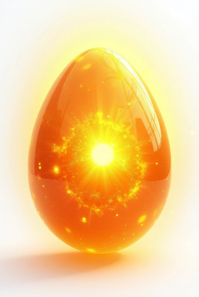 Solar Egg: An egg that glows with the warmth and energy of the sun, featuring a bright, golden surface with sunspots or solar flares. It could have a soft, radiant aura, as if it’s emitting light and heat With white background 