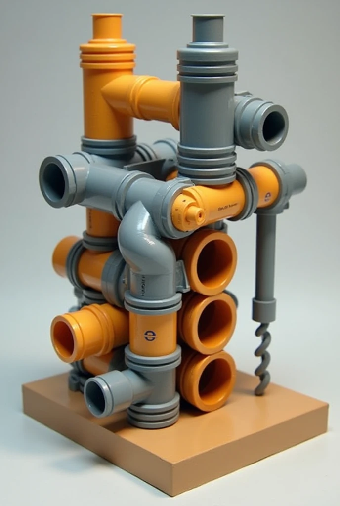 How would you make a model of a manual mining drill made with plastic water pipes?, a homework assignment for school