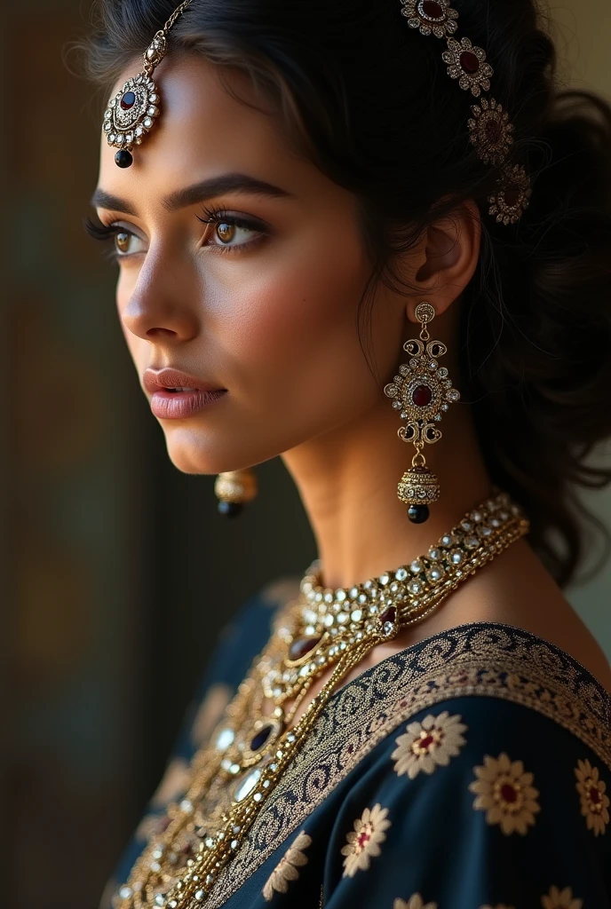 arafa woman in a sari with a necklace and a necklace, complex set, adorned with precious stones, wearing intricate, complex jewelry, with details Intricate, complex outfit, wearing elegant jewelry, details Intricate. 正面, black jewelry, Detailed Jewelry, high details Intricate, photo of a hand jewelry model, close up portrait, intricate beauty, complex jewelry, side view details Intricate,nsfw,sexly, com croped azul,showing pussy,rule34,sex