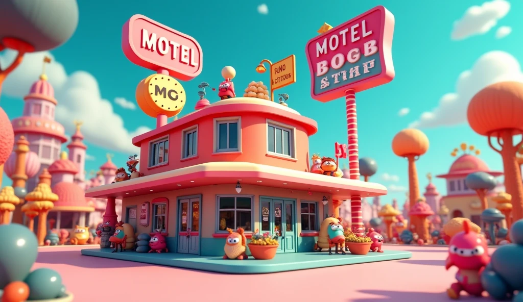 3d Motel with shop it in cartoonist look