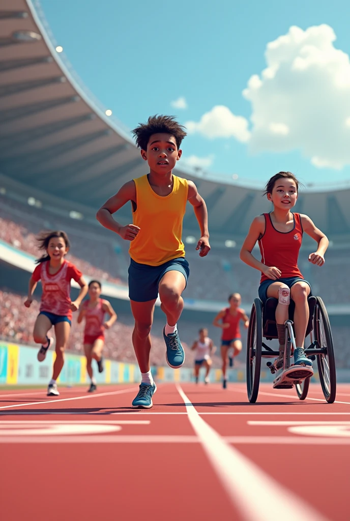 Race athletes with disabled and normal people