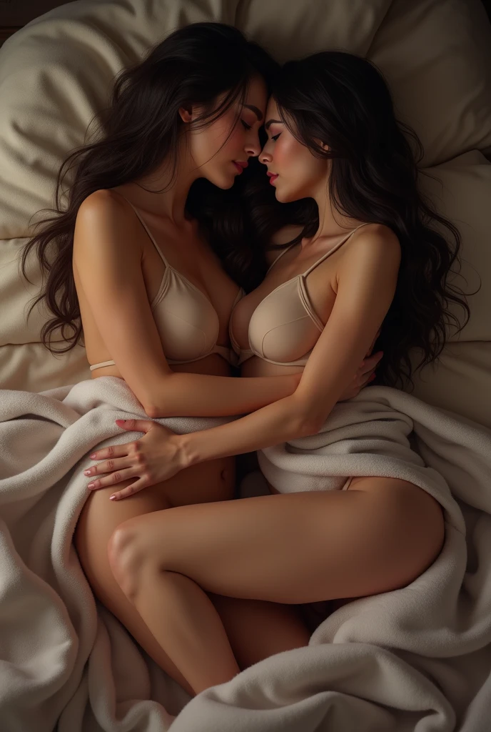 A women sleeping with women hugging each other so hot  bodies pressed together tightly thighs pressed tightly together under blanket 