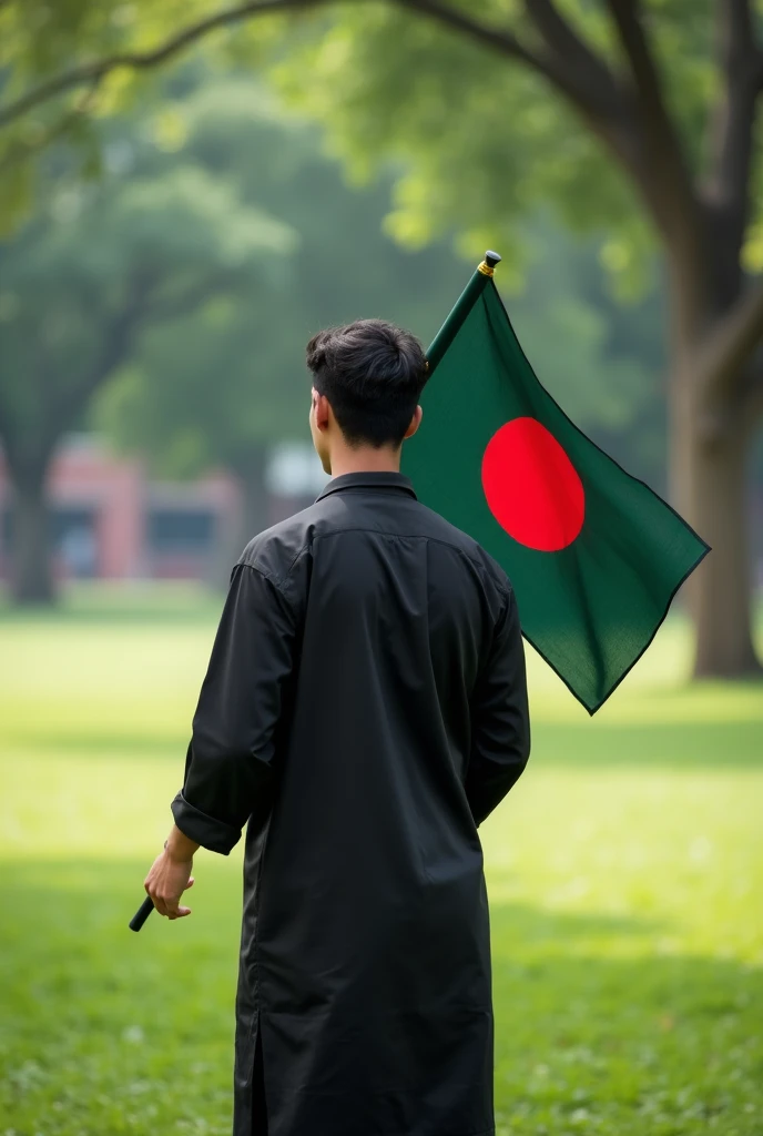 I am a boys College student. I stand arround the ground. And may hand a Bangladeshi flag.give me a Facebook cover phtho i wear a black dress.my name sohan show the dress back ground