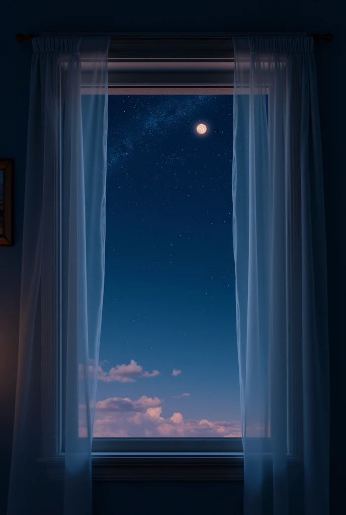 open window at night with dark sky