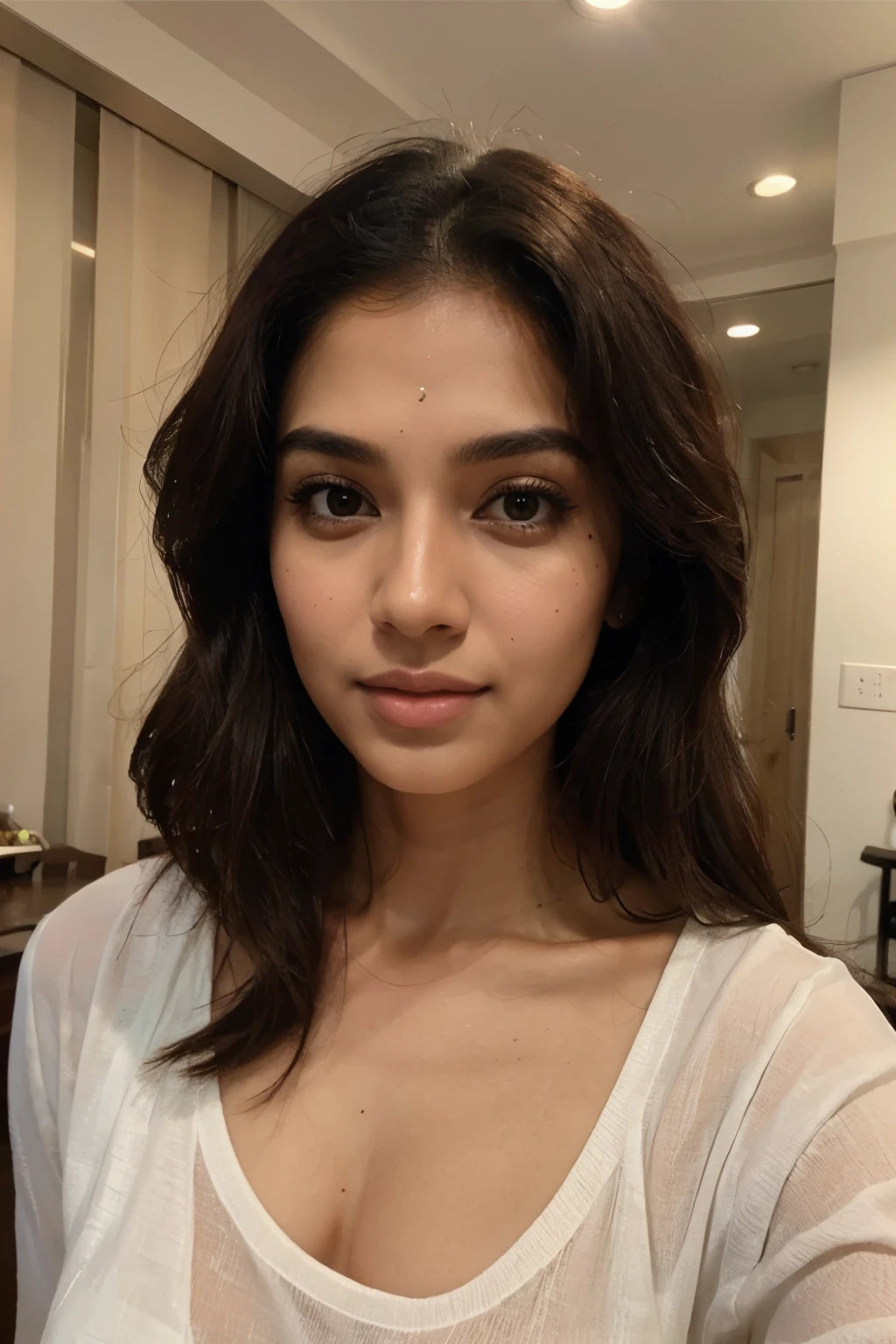 Stunning woman, 28 years fair skin, Indian, medium hair, beautiful oval face, gorgeous face, best quality instagram influencr, masterpiece