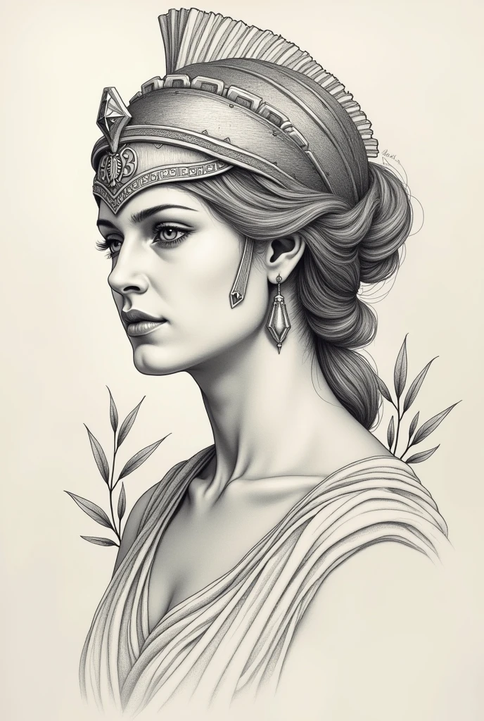Tattoo Description
**1. Face and Expression:
fine and delicate strokes: Athena's face can be sketched with fine, detailed strokes, capturing his serene and wise expression. Keep your face contour sleek and smooth.
eyeballs: The eyes should be deep and expressive, perhaps with a slight glow to highlight Athena's wisdom and intensity.
**2. Elmo:
minimalist design: Athena's helmet can be represented with thin lines, with subtle details, like small feathers or ornaments, but keeping it simple so as not to overload the design.
geometric forms: Include geometric shapes or delicate patterns on the helmet to add a touch of sophistication..
**3. shield:
Shape and Details: The shield can be drawn with thin lines, perhaps with a simple pattern or a centered symbol, like the head of Medusa. Keep the shield stylish and elegant.
light texture: Use thin lines tora sugerir texturas ou detalhes no escudo sem exagerar.
**4. ears e Cabelo:
Loose or Tied Hair: Athena can have her hair loose or tied up, with thin lines representing waves or curls. Add a touch of movement to your hair, but with simplicity.
ears: If visible, draw the ears with delicate lines, adjusting them to the overall style of the tattoo.
**5. Additional Elements:
Olive or Branches: How Athena is associated with the olive tree, you can include an olive branch or thin leaves around or behind the figure, adding a meaningful detail without overwhelming the design.
**6. Position e tamanho:
Position: This tattoo can work well on areas like the forearm., the side of the body or the shoulder. The design can be adjusted to suit the available space.
tamanho: Keep the design proportional and adjusted to the chosen size, with fine lines to ensure that details stand out well.
Basic Sketch:
Start with a light sketch, focusing on the main features of the face and helmet. after, add the details of the shield and hair.
Use thin lines to