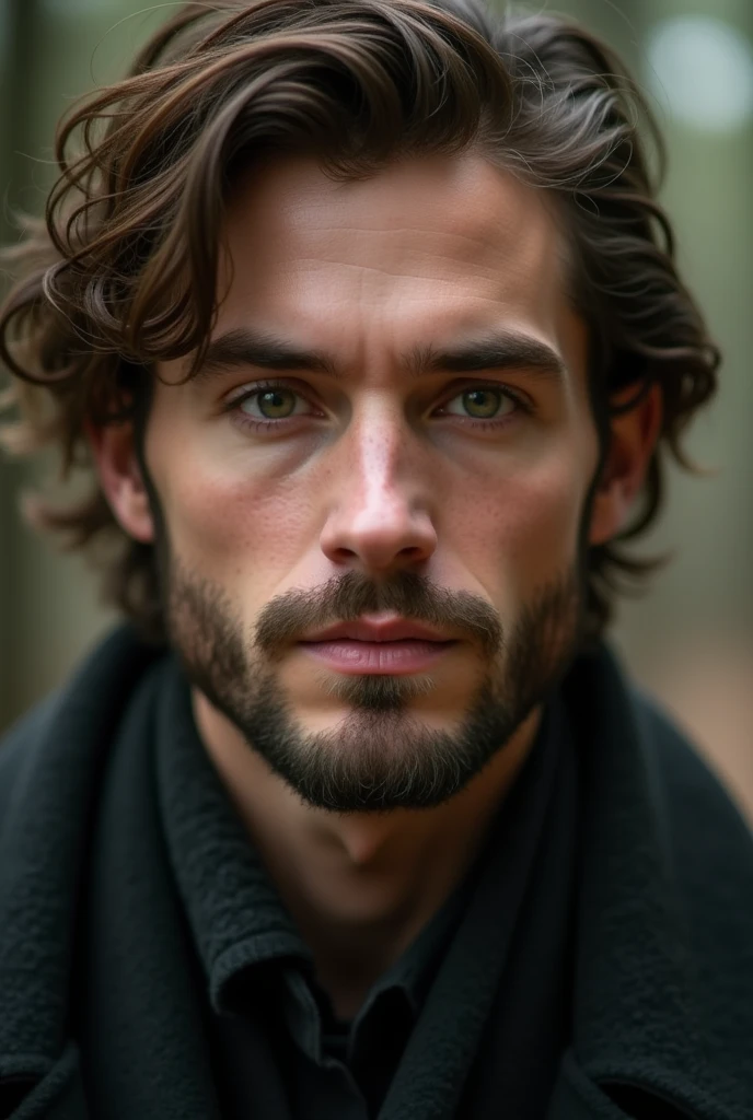 Wallpaper of a man with brown hair and green eyes with a beard