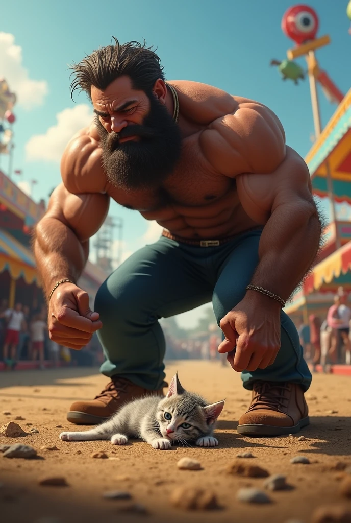 Ik Billi ka baccha Mela me jameen par mara pada hai uske bodybuilder papa ro rahe hai