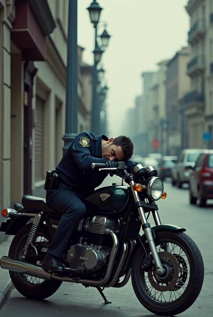 Policeman sleeping on a motorcycle
,