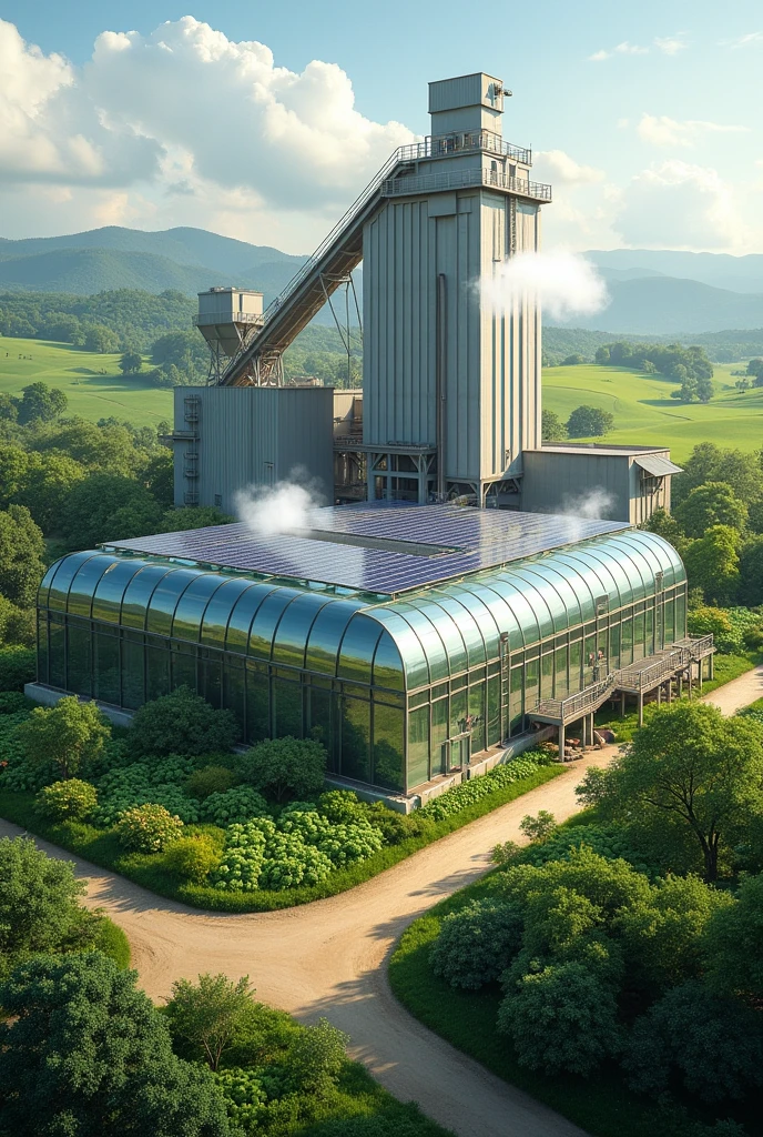 You put a coffee processing plant next to a green house