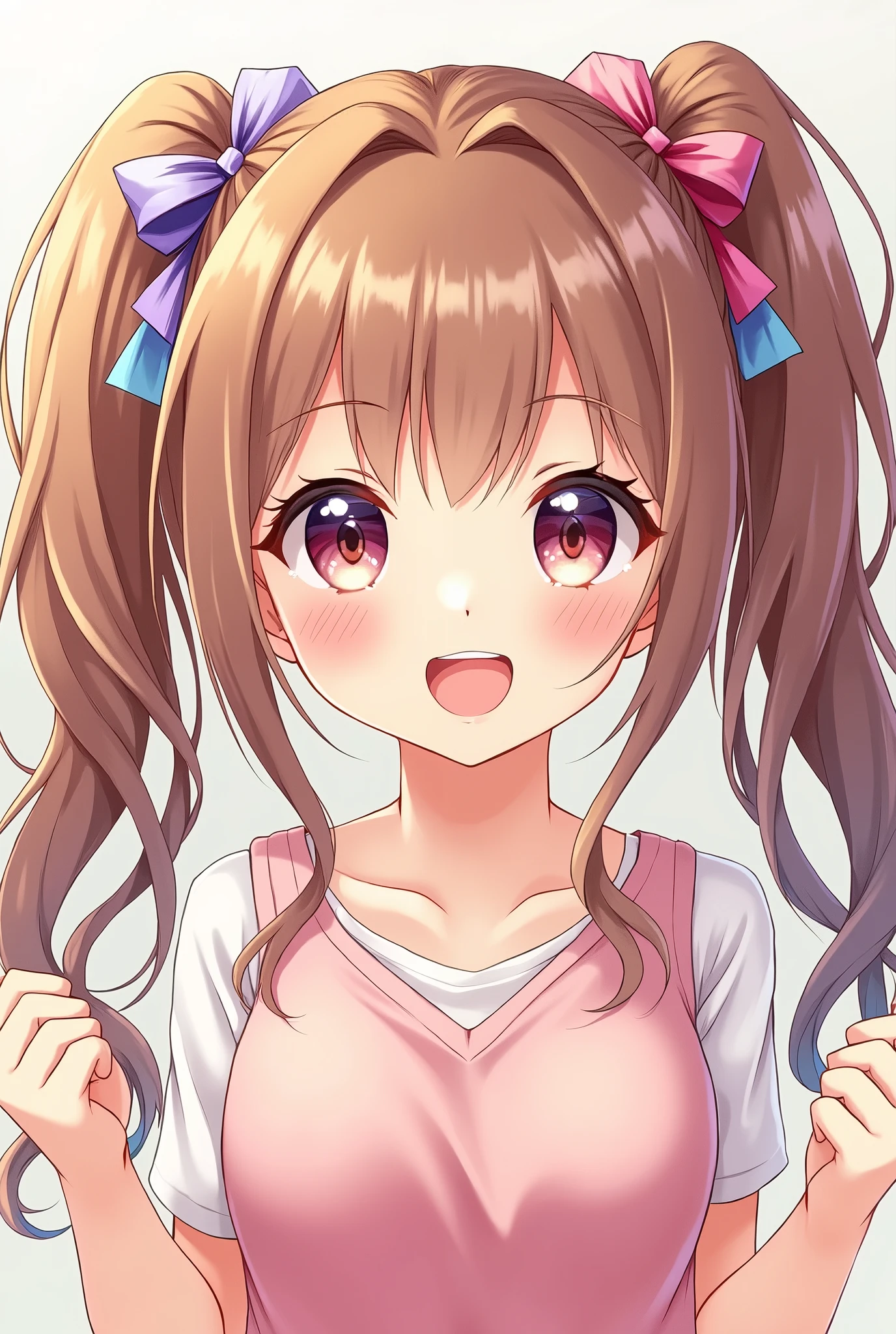 Long Hair, chest, smiling, ribbon, anime, anime風, Twin tails, girl,
